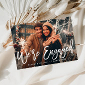 Invitation fête d'engagement photo en écriture blanche rustiq