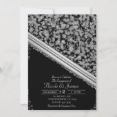 Invitation Fête d'engagement Silver & Black Elegant Glam (Devant)