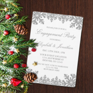 Invitation Fête d'engagement Silver Winter Snowflake