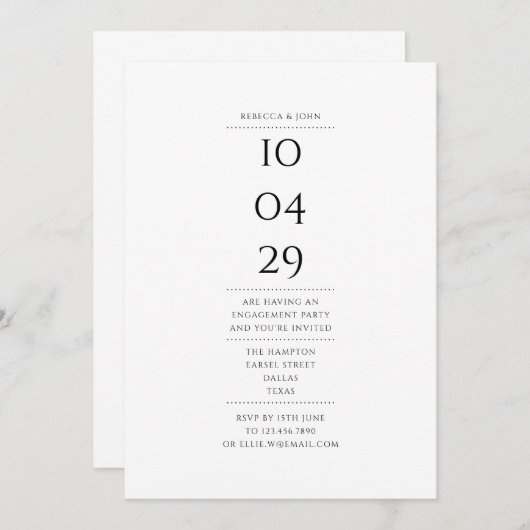 Invitation Fête d'engagement simple et moderne (Devant / Derrière)