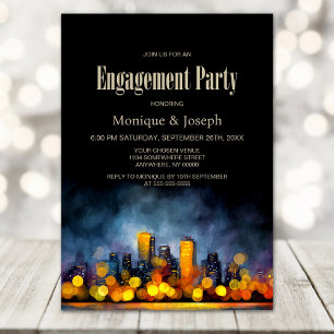 Invitation Fête d'engagement sur un paysage urbain