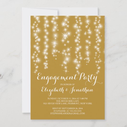 Invitation Fête d'engagement Twinkle Lights moderne (Devant)