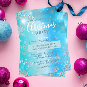 Invitation Fête d'entreprise Aqua Rose Gold Flocon de neige