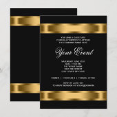 Invitation Fête d'entreprise Black Gold Black Tie (Devant / Derrière)