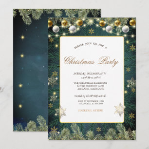 Invitation Fête d'entreprise Boules, Branches, Flocons de nei