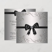 Invitation Fête d'entreprise cravate noire Bow noir argenté (Devant / Derrière)