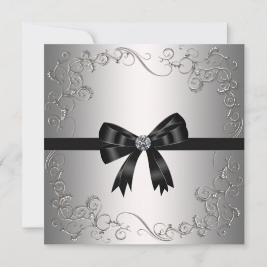 Invitation Fête d'entreprise cravate noire Bow noir argenté (Devant)