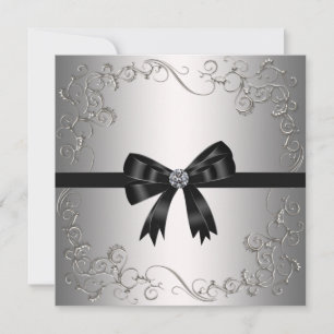 Invitation Fête d'entreprise cravate noire Bow noir argenté