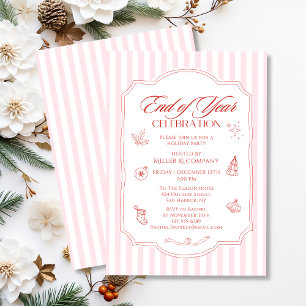 Invitation Fête d'entreprise de fin d'année en rayures roses