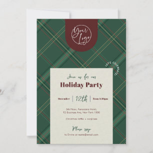 Invitation Fête d'entreprise de Noël à carreaux rouges Logo d