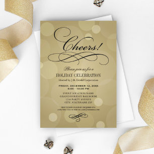 Invitation Fête d'entreprise de Noël Champagne Or Cheers