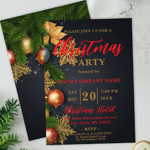 Invitation Fête d'entreprise de Noël Ornement Or et Charbon