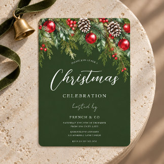 Invitation Fête d'entreprise de Noël verte et festive