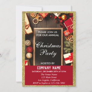 Invitation Fête d'entreprise festive de Noël Paillettes rouge