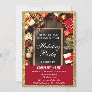 Invitation Fête d'entreprise festive de vacances Rouge et Or
