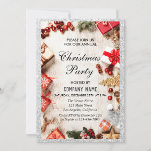 Invitation Fête d'entreprise festive Noël Paillettes Argentée