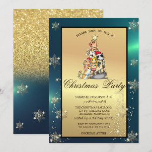 Invitation Fête d'entreprise Pine Tree, Chats, Flocons de nei
