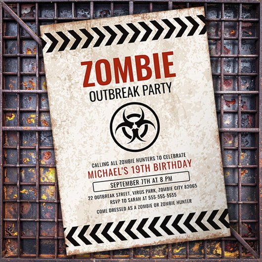 Invitation Fête d'épidémie de zombies avec texte grunge