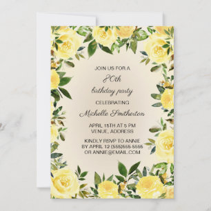 Invitation Fête des 0 ans de la femme aux fleurs jaunes