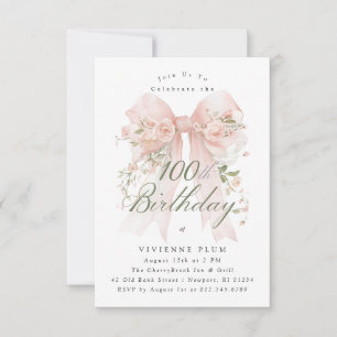 Invitation Fête des 100 ans Anniversaire Rose Coquette Rose F