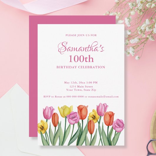 Invitation Fête des 100 ans aux Tulipes Aquarelles