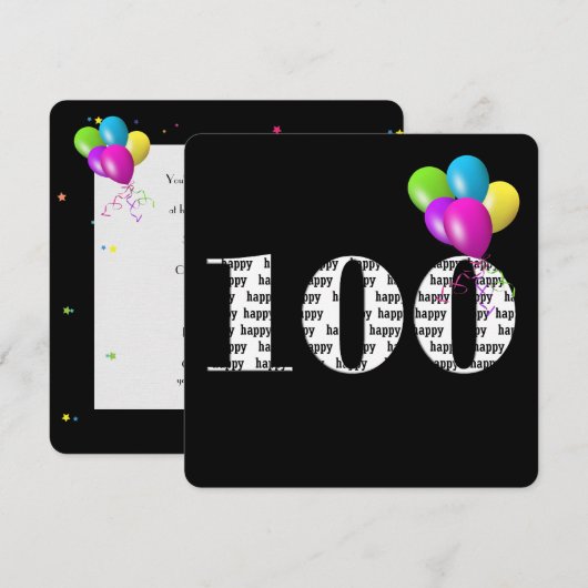 Invitation Fête des 100 ans avec bouquet de ballons (Devant / Derrière)