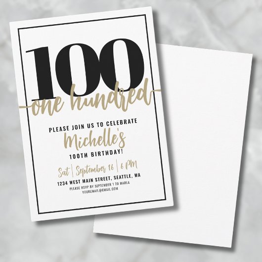 Invitation Fête des 100 ans de Calligraphie Moderne d'Or