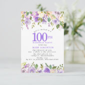 Invitation Fête des 100 ans de PETITE Rose florale violette (Debout devant)
