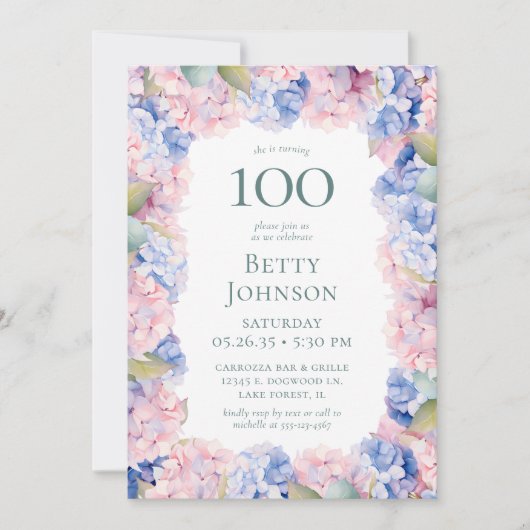 Invitation Fête des 100 ans des Hortensias (Devant)