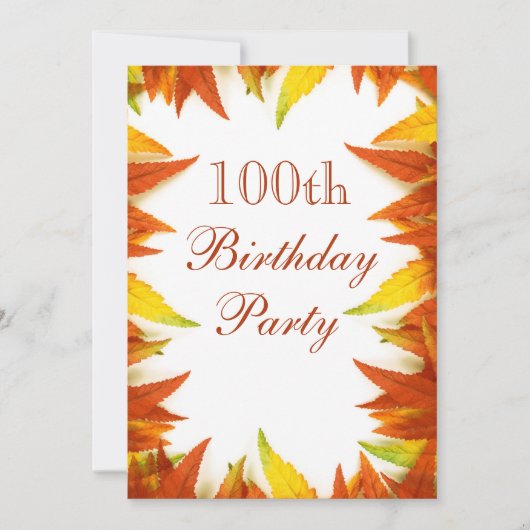 Invitation Fête des 100 ans Feuilles d'automne (Devant)