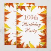 Invitation Fête des 100 ans Feuilles d'automne (Devant / Derrière)