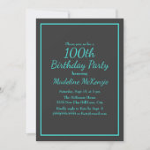 Invitation Fête des 100 ans rayée de turquoise noir (Devant)