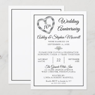Invitation Fête des 10 ans de mariage Heart Diamonds