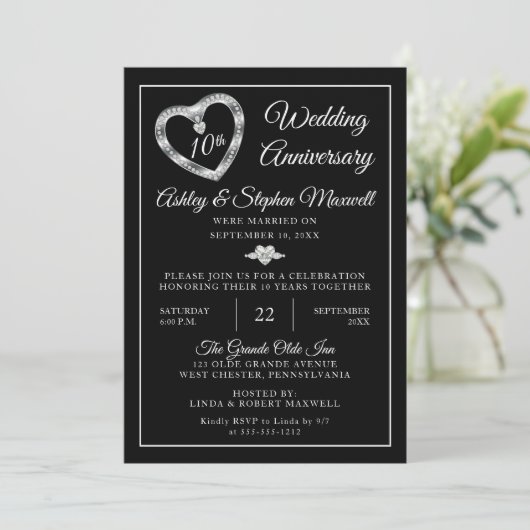 Invitation Fête des 10 ans de mariage Heart Diamonds (Debout devant)