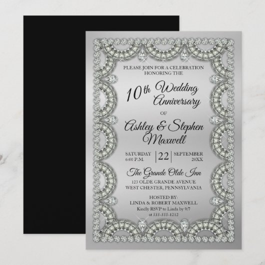 Invitation Fête des 10 ans de mariage, Noces d'argent et de d (Devant / Derrière)