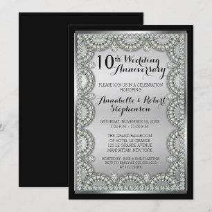 Invitation Fête des 10 ans de mariage, Noces d'argent et de d