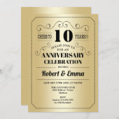 Invitation Fête des 10 ans de Mariage - Or Noir (Devant / Derrière)