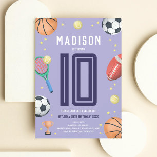 Invitation Fête des 10 ans des filles sportives violettes