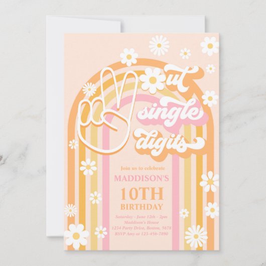 Invitation Fête des 10 ans Peace Out Single Digits Boho Rainb (Devant)