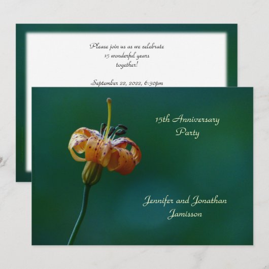 Invitation Fête des 15 ans de mariage, Nom, Lys Jaune (Devant / Derrière)