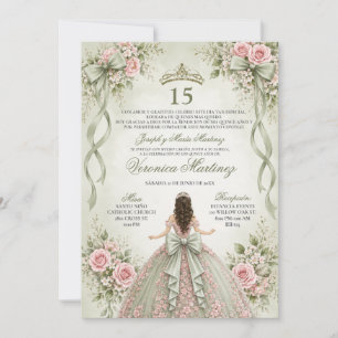Invitation Fête des 15 ans élégante avec Sauge Espagnole Rose