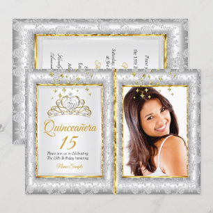 Invitation Fête des 15 ans Quinceanera Argent Or Photo