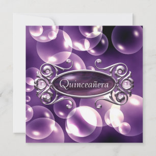 Invitation Fête des 15 ans Quinceanera Bulles Violettes