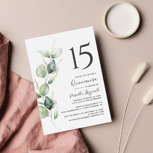 Invitation Fête des 15 ans Quinceanera Feuillage d'eucalyptus