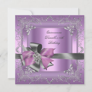 Invitation Fête des 15 ans Quinceanera Lilac Rose Argenté