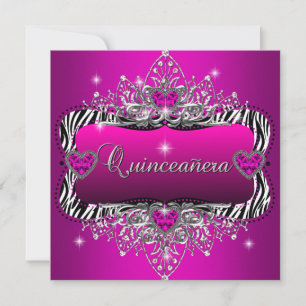Invitation Fête des 15 ans Quinceanera Zèbre Rose Noir
