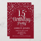 Invitation Fête des 15 ans - Rouge & Argent (Devant / Derrière)