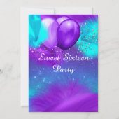 Invitation Fête des 16 ans Ballons sarcelle violet argent (Dos)
