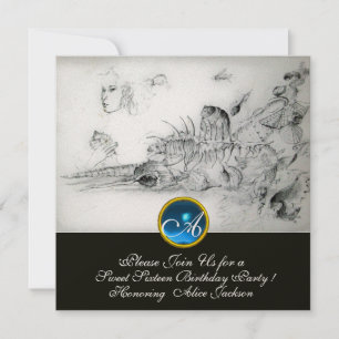 Invitation FÊTE DES 16 ANS COQUILLAGES Monogramme Saphir