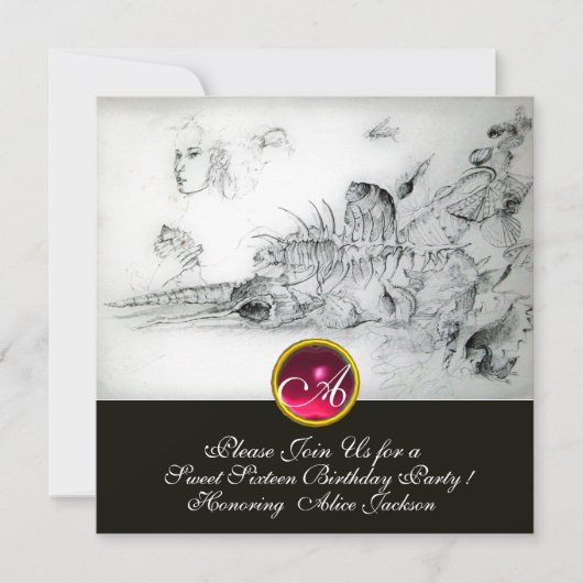 Invitation FÊTE DES 16 ANS DOUCE COQUILLES,Rubis Monogramme B (Devant)